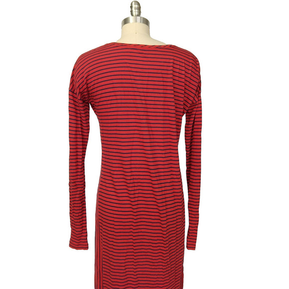 Peruvian Connection Maxi Dress Size S Red Blue Stripe Jersey Knit Cotton Blend - Picture 4 of 7